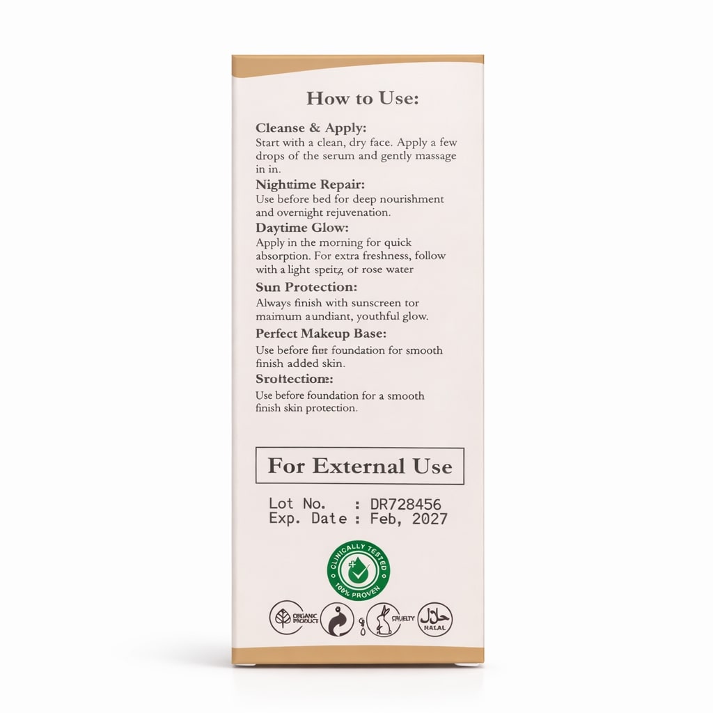 DrVibes Anti-Aging Serum bottle side label showing directions