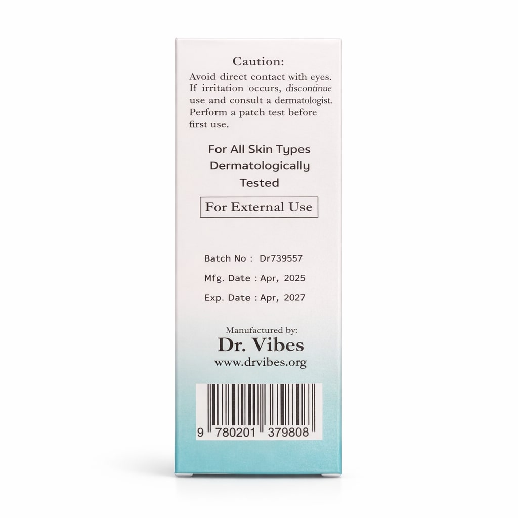 DrVibes Niacinamide Serum bottle back label showing directions