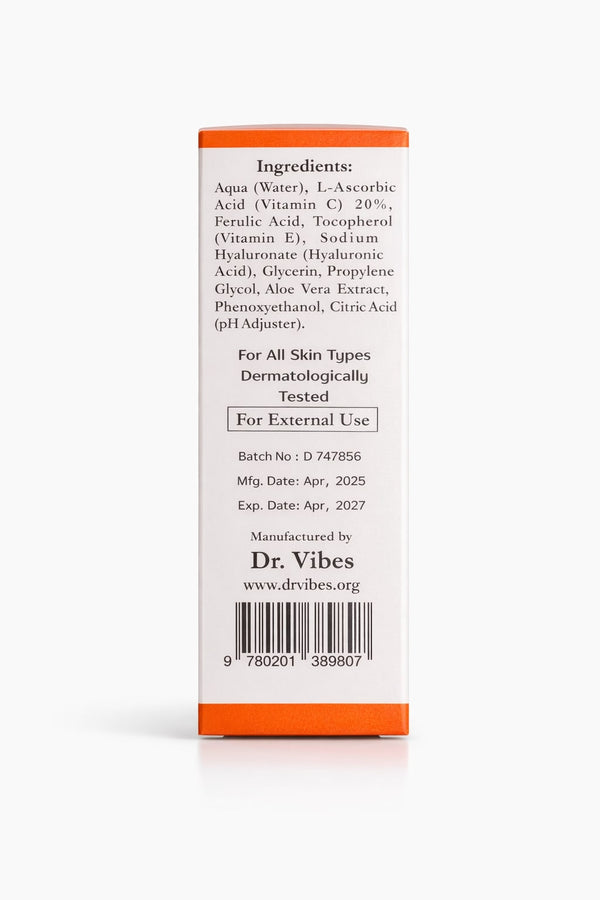 DrVibes Vitamin C Serum bottle label with ingredients